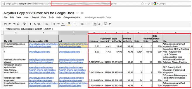 Moz API Extension for Google Docs