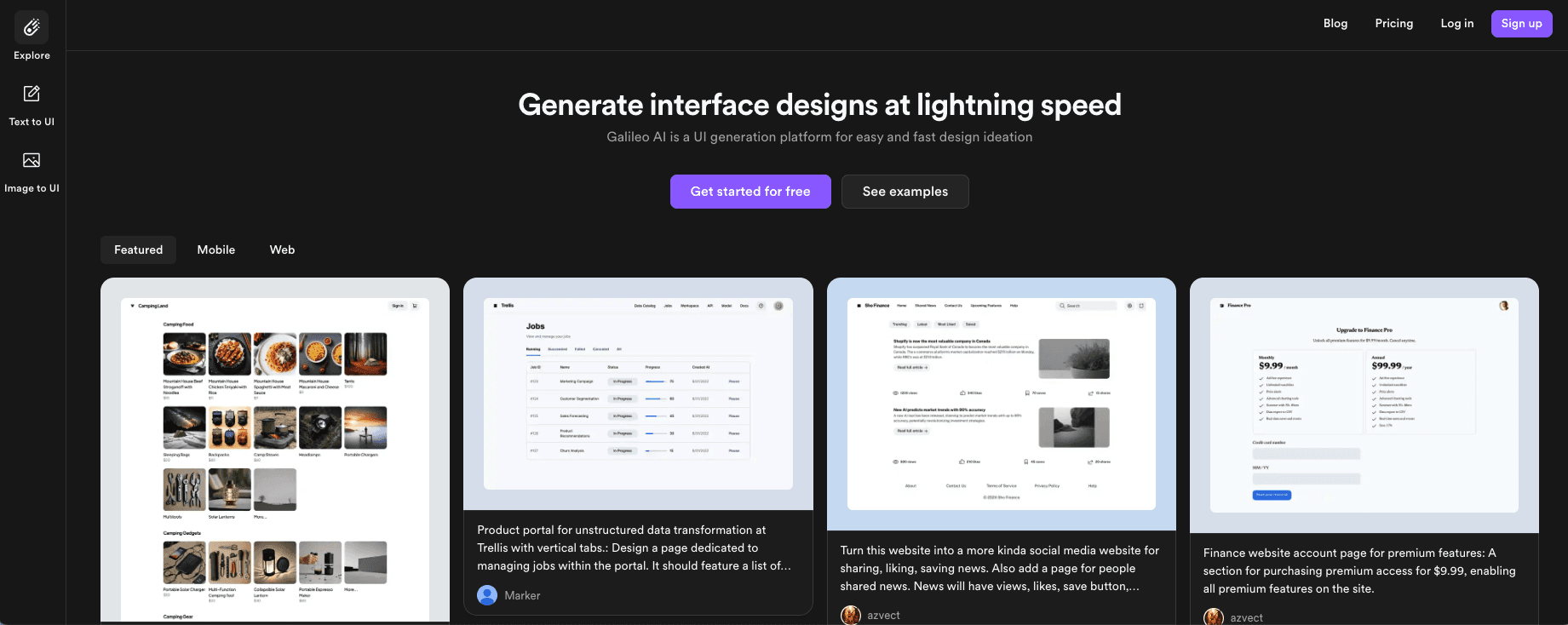 go from From text/image to user interface (UI) design with Galileo