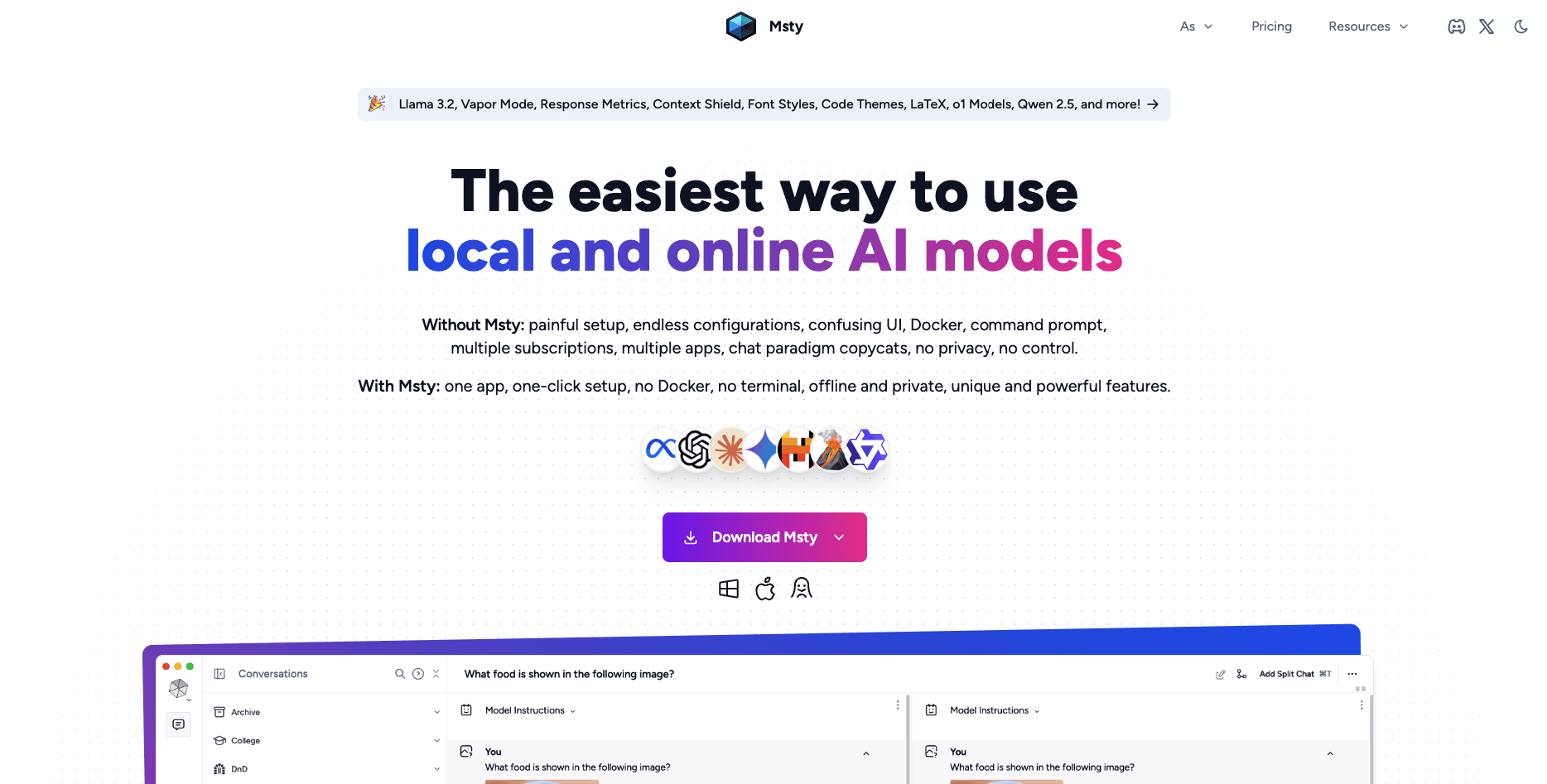 Combine local and cloud AI models with msty