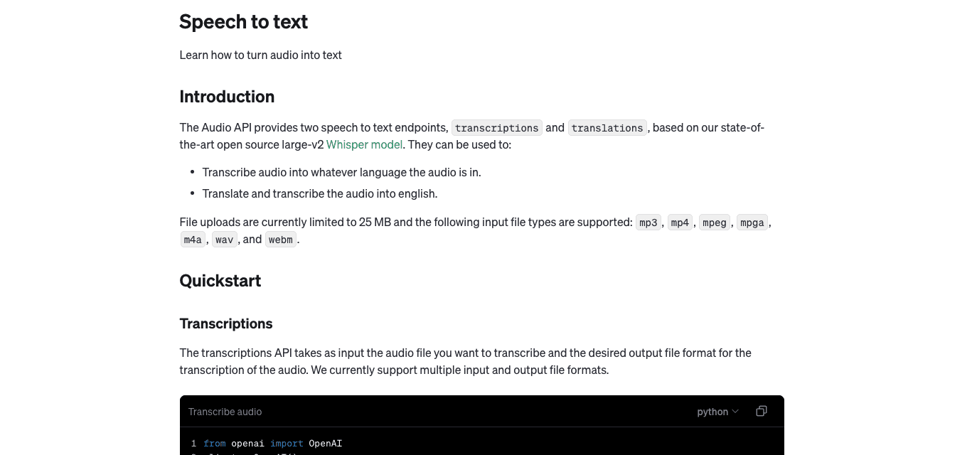 Convert Speech to text with Open AI's Whisper